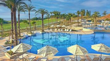Indoor pool, seasonal outdoor pool, lifeguards on site