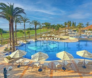 Indoor pool, seasonal outdoor pool, lifeguards on site