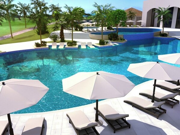 Indoor pool, seasonal outdoor pool, lifeguards on site