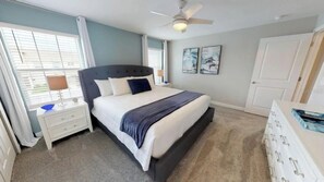 4 bedrooms, desk, iron/ironing board, travel crib