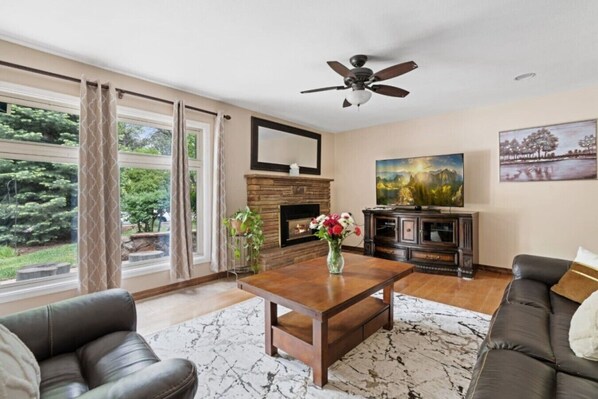 Smart TV, fireplace, video games