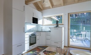 Frigorífico, microondas, horno y placa de cocina