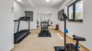 A gym with treadmills, a stationary bike, and a weight bench. - Villa Alba Zadarvillas (Pakostane)