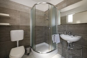 シャワー、ヘアドライヤー、タオル、トイレットペーパー