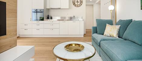 Design-Apartment, 1 Schlafzimmer, Stadtblick | Wohnbereich