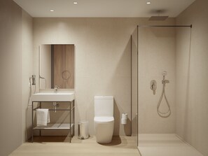Douche, articles de toilette gratuits, sèche-cheveux