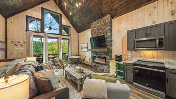 TV, fireplace, video games, table football