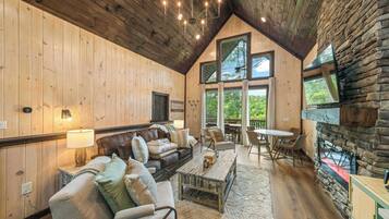 TV, fireplace, video games, table football