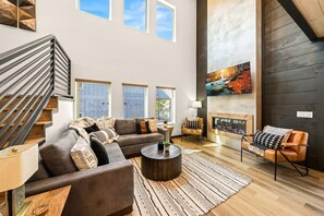 TV, fireplace, video games, foosball