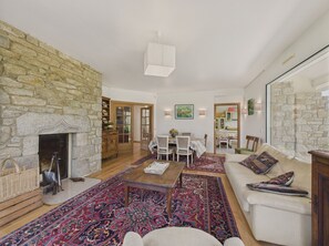 TV, fireplace