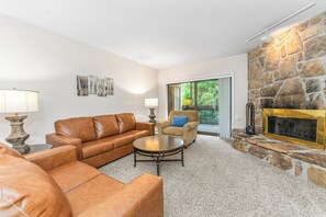 Smart TV, fireplace, DVD player