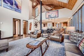 Smart TV, fireplace, foosball