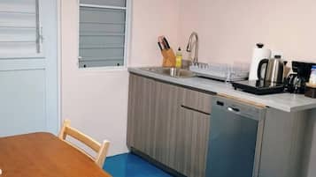 Fridge, microwave, dishwasher, coffee/tea maker