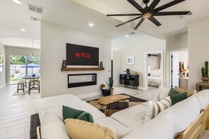 Smart TV, fireplace, video games