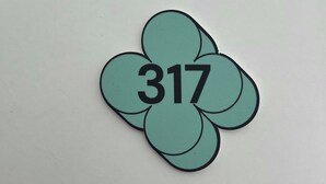 A teal clover-shaped sign with the number 317. - Comfort Studio in a Premium Residence- Sport/cinema (Huningue)