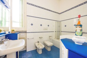 Hair dryer, bidet, towels