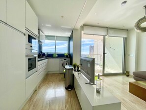 Fridge, microwave, oven, dishwasher