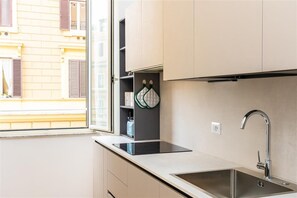 Fridge, microwave, stovetop, dishwasher