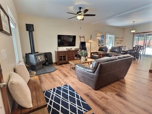 TV, fireplace, video games