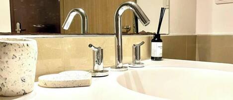 Hair dryer, towels, toilet paper