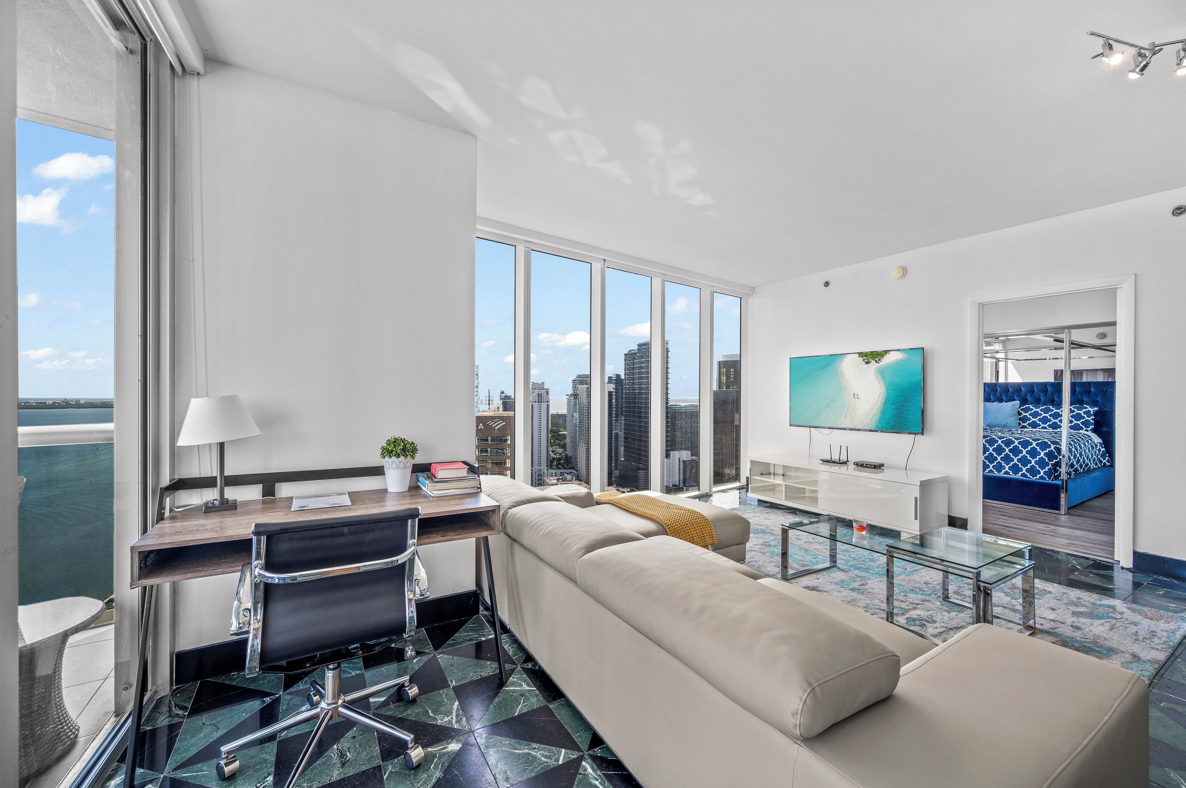 Presidential Apartment, 2 Bedrooms, Private Pool, Ocean View | Living area | 150-inch Smart TV with satellite channels, Netflix, streaming services