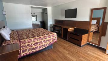 Desk, laptop workspace, free WiFi, bed sheets