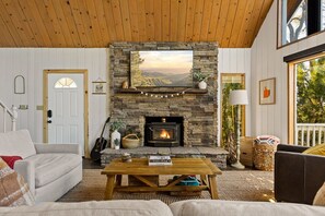 TV, fireplace, books, offices - The Crown| A-Frame, Gated, Centrl AC, Beach Access (Lake Arrowhead)