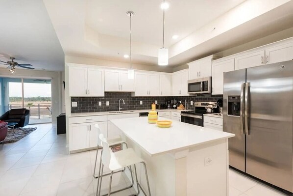 Fridge, microwave, oven, dishwasher