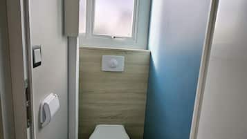 Shower, towels, toilet paper