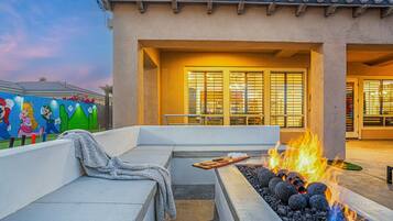 Villa, Patio, Pool View | Living area | 70-inch Smart TV with digital channels, video game console, Netflix