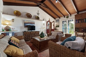 Een televisie en een open haard