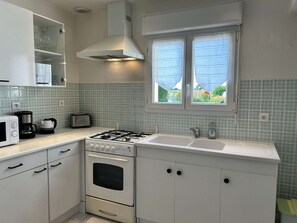 Fridge, microwave, oven, toaster