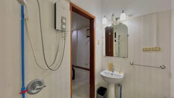 Douche, bidet, serviettes fournies, papier toilette