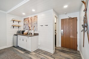 Fridge, microwave, coffee/tea maker