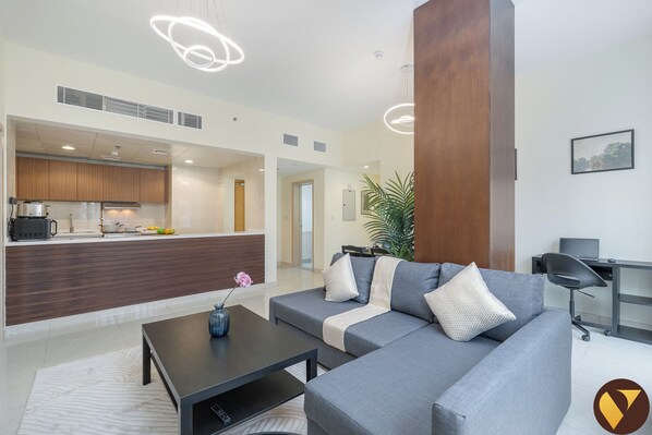 Luxury Apartment, City View | Living area - Spacious Pulse Smart Residence JVC (Dubai)