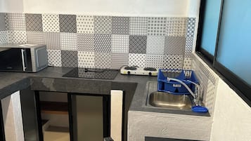 Mini-fridge, microwave