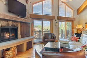 TV, fireplace, DVD player, books