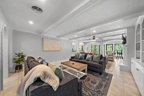 Smart TV, fireplace, video games, foosball