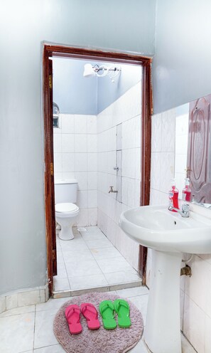Douche, serviettes fournies, savon, papier toilette