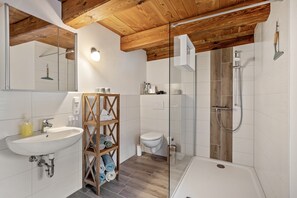Shower, hair dryer, towels - Apartment 'Scheibe' with Mountain View and Wi-Fi (Bertsdorf-Hörnitz)