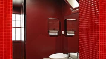 Hair dryer, towels, toilet paper