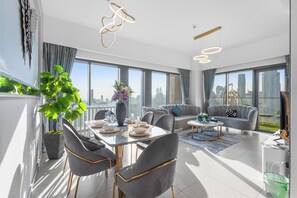 Living room - Stunning 3BR Unobstructed Burj Khalifa View (Dubai)