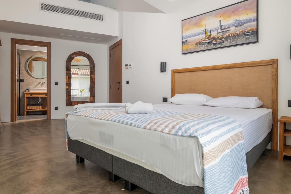 Habitación doble Deluxe, balcón, vista al patio | Ropa de cama de alta calidad, escritorio y cortinas blackout