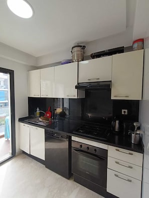 Fridge, oven, dishwasher, coffee/tea maker