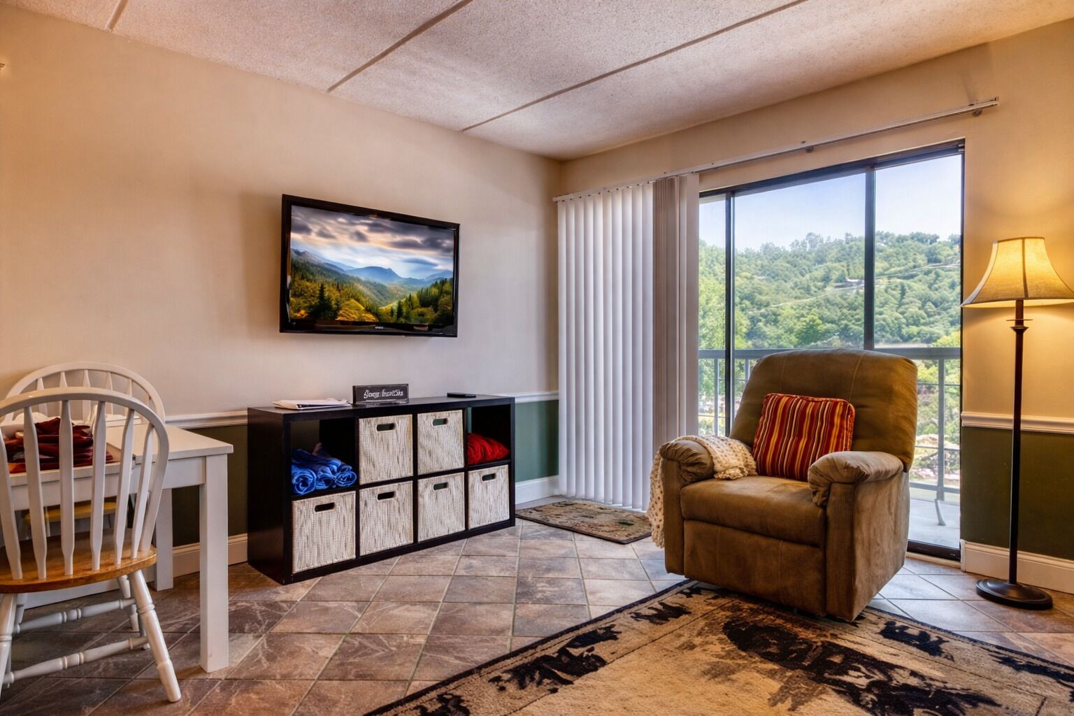 TV, fireplace