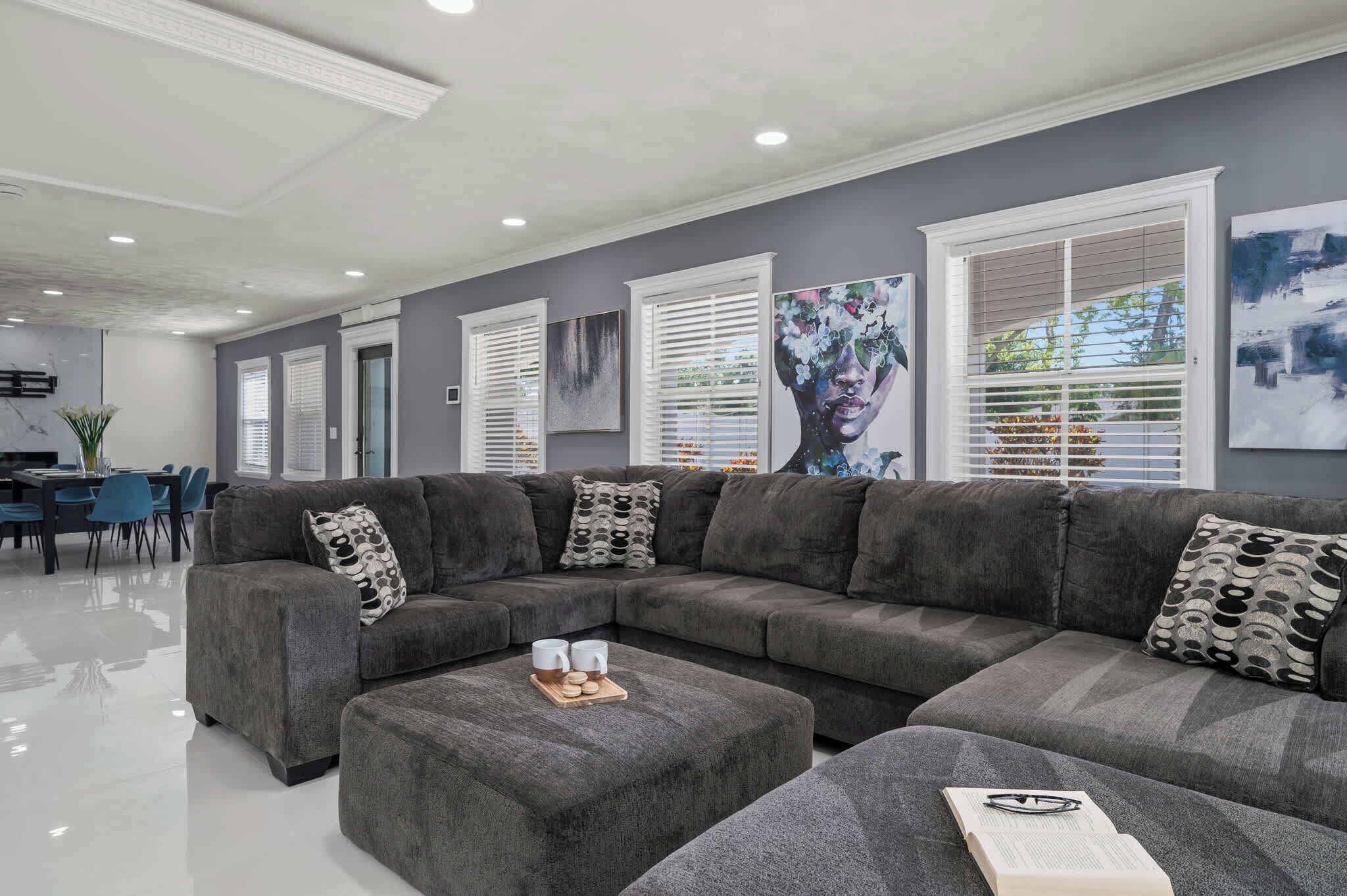 TV, fireplace, foosball, offices