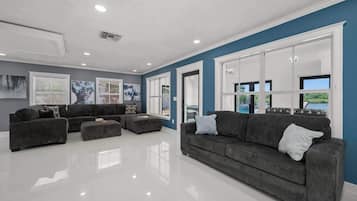 TV, fireplace, foosball, offices