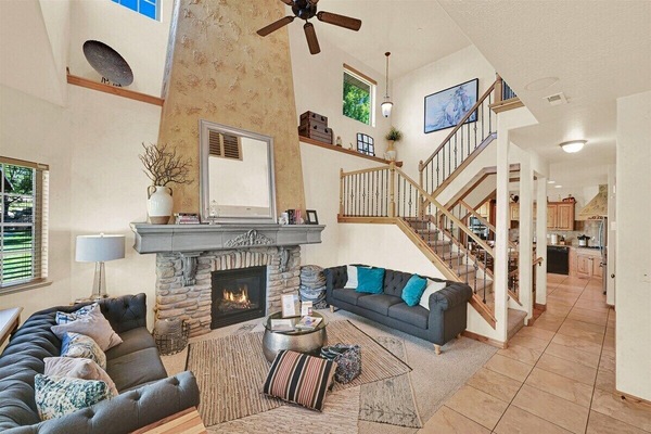 Smart TV, fireplace, DVD player, books