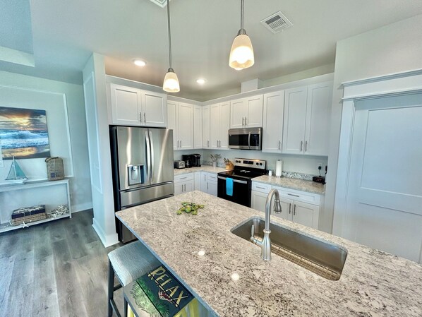 Fridge, microwave, oven, dishwasher