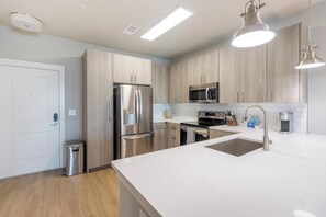 Fridge, dining tables